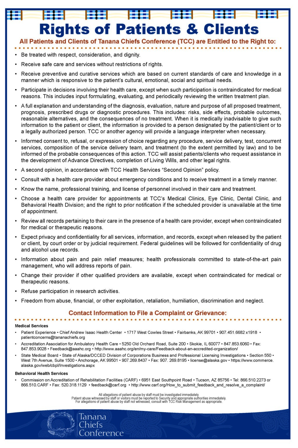 Rights of Patient & Clients Tanana Chiefs Conference